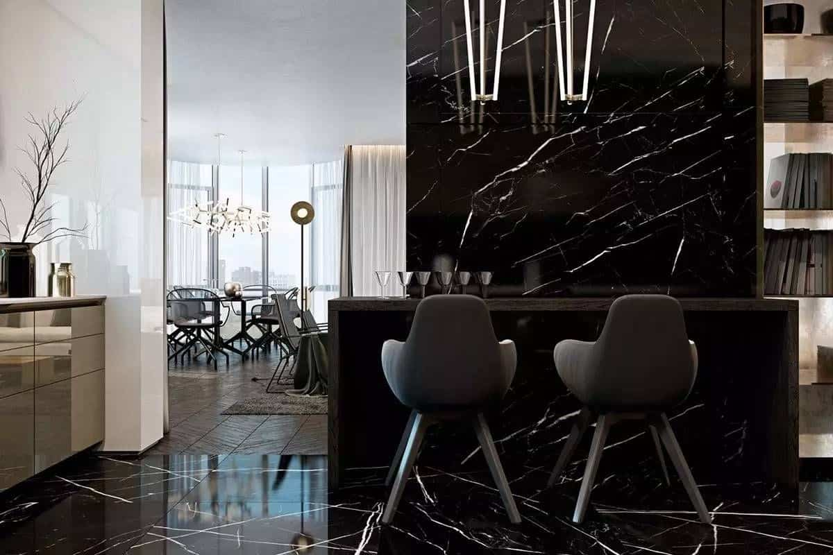  Z Black Marble; White Golden Veins Matt Shiny Surface Large Dimension 